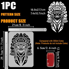FINGERINSPIRE Mayan Face Stencil 8.3x11.7" PET Tribal Themes Painting Stencils Reusable Aztec Mexico Face Drawing Stencils Wall Hollow Out Spraying Stencils Templates for DIY Projects Airbrush Crafts