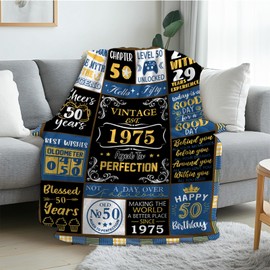 REETOOK 50th Birthday Gifts for Men, 1975 Themed Flannel Blanket, 50th Birthday Gifts for Men, Cozy and Soft Throw Blanket for Birthday, Holiday, Warm Birthday Themed Blanket for Bed, Couch, 50x60