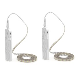CFGROW - Sensor de movimiento de iluminación LED para debajo del gabinete, 10 pies, cuatro modos, cinta de lámpara para escaleras de cama, clóset, impermeable, 5 V, USB, tira de luz de noche (blanco frío, 3 m x 2 paquetes)