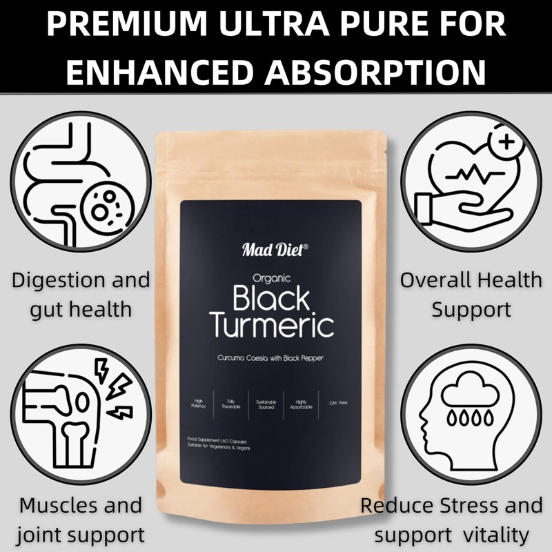 Mad Diet Organic Black Turmeric – 60 Capsules – Powerful