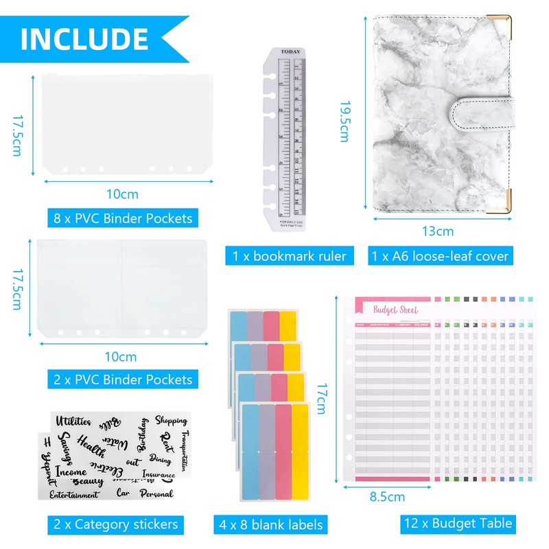 Binder Budget Notebook A6, 30 Pieces, 6 Holes Budget Binder