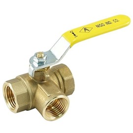 NIGO Industrial Co. 180SS Series 3-Way (L-Port) Forged Brass Ball Valve, Lever Handle, NPT Female, Full Port 400WOG (3/8")