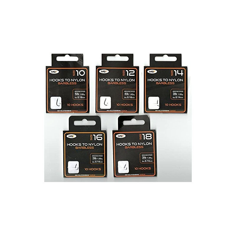 x50 NGT Barbless Hooks to Nylon in Size 10, 12,