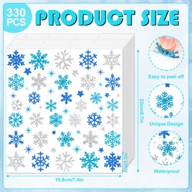 Whaline 330Pcs Winter Glitter Stickers 3 Colors Snowflake Decals Christmas Self Adhesive Stickers for DIY Crafts Home Party Greeting Cards Making Scrapbooking Decor, 10 Sheets