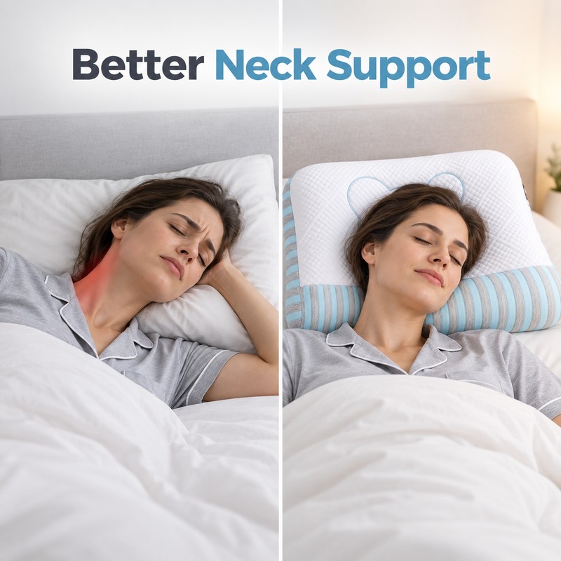 Contoured Bed Pillow for Neck Support – Washable Microfiber-Filled Pillow