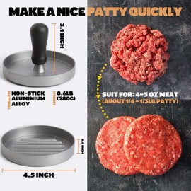 MEETOZ Burger Press Patty Maker - Kitchen Mold Hamburger Press with 100 Parchment Papers - Non - Stick Hamburger Mold with Free Wax Patty Paper Sheets - BPA Free