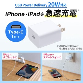 Sanwa Supply USB PD Compatible AC Charger (PD20W) ACA-PD90W White