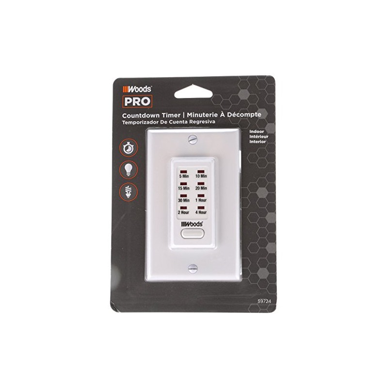 Woods 59724WD In-Wall 4-Hour Digital Countdown Timer ; White