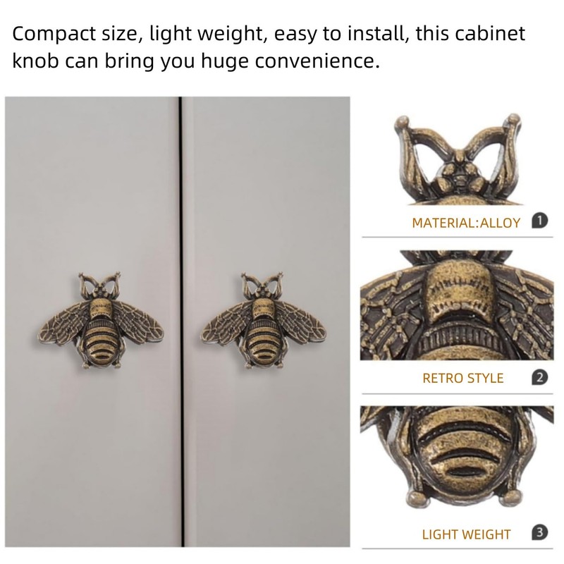 Cabinets Knobs 12pcs,Bee Cabinet Knobs, Mental Cupboard Door, Decorative Dresser