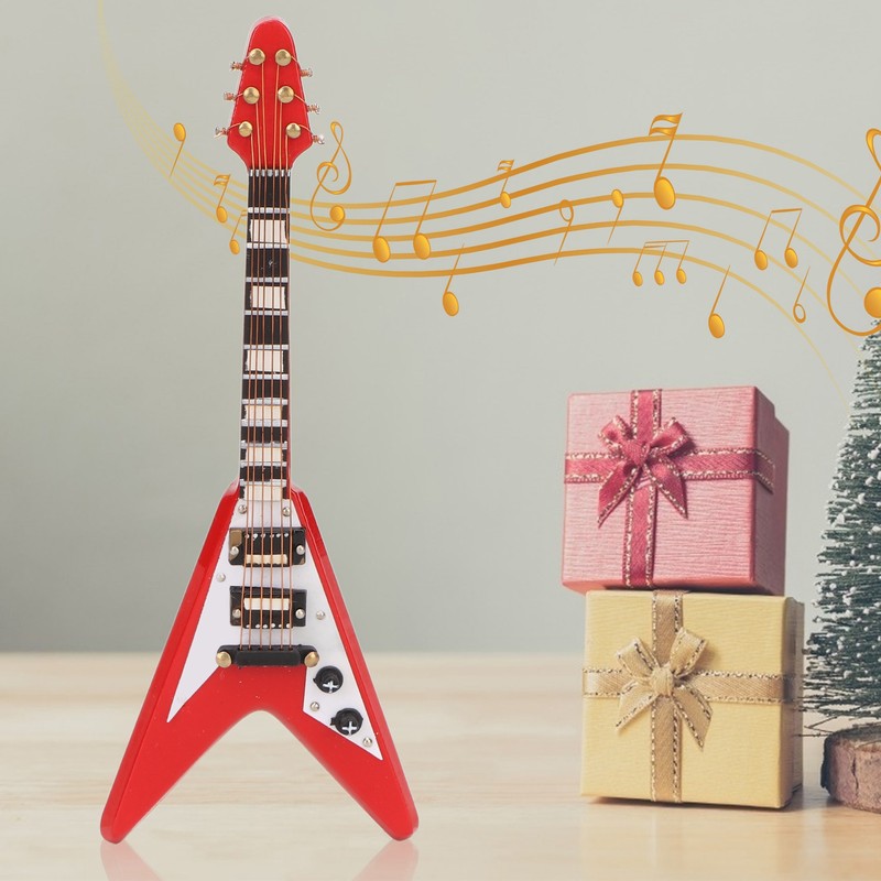 Red Miniature Electric Guitar Replica Wooden Mini Musical Instrument Model