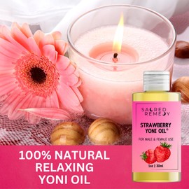 StrawberryYoni Oil Potent, Hydrating, Moisturising Lotion Oil. 100% Natural & Vegan. Reduces Friction, Chaffing & Dryness. Balances PH Level & Fresh Scent with Vitamin E (50ml)