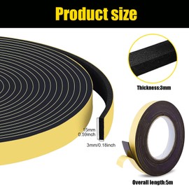 Foam Weather Stripping Seal Tape, 2 Pcs 15mmx5m Foam Seal Tape for Doors and Windows, High Density Foam Tape for Doors and Windows Gasket Insulation (Black)
