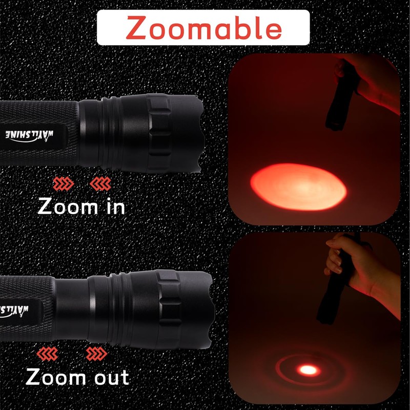 WAYLLSHINE Stepless Dimming Red Light Flashlight, 620nm-630nm High Purity, Adjustable