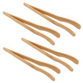 4 Pieces 7.08" Bamboo Tongs Bamboo Tea Tongs Bamboo Toaster Tongs Kitchen Food Tongs Eco-Friendly Curved Arms Chinese Tea Tongs for Tea Toast Bread Fruits Pickles