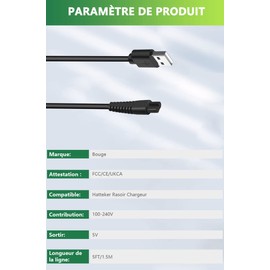 Bouge Ladegerät für Hatteker Haarschneidemaschine Bartschneider Netzkabel kompatibel mit Hatteker Trimmer RFC-588 RFC-598 RFC-690 RFC-692 RFC-696 RSCX-9598 RSCX-7568 Ladekabel