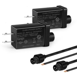 12V 9W 0.75A Class 2 Power Supply 2 Pack, AC to DC Low Voltage Transformer, IP44 Inflatable Power Adapter for LED Strip Lights, Christmas Decor Light, Indoor/Outdoor Use, UL Listed