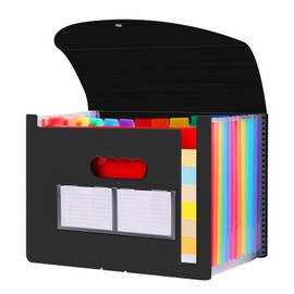 Diboniur Document Folder A4 with Lid, Expanding Folder Sorting Folder Colourful File Folder Document Storage Folder with Compartments Accordion File Folder for Office Organiser (Black)