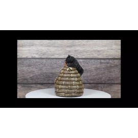 Rustic Forest Black Bear Climbing On Honey Beehive with Bumblebees Figurine