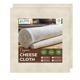 LITO Linen And Towel Cheesecloth | 100% Unbleached Organic Cotton Muslin Cloth| Pastry Cloth, Cheese Cloth for Straining, Filtering Sauces & Nut Milk| Natural| Grade 90 Fine Mesh| 18 Sq Ft| Pack of 2
