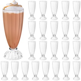 Tioncy 24 Pcs 12 oz Milkshake Glass Acrylic Clear Footed Ice Cream Soda Glass Old Fashioned Fountain Soda Cups for Drinking Sunda Milk Ice Cream