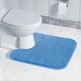 Yimobra Memory Foam Toilet Bath Mat U-Shaped, Soft and Comfortable, Super Water Absorption, Non-Slip, Thick, Machine Wash and Easier to Dry for Bathroom Commode Contour Rug, 24 X 20 Inches, Blue