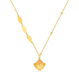 CTEW Retro temperament necklace women's stainless steel fashion versatile design sense natural stone collarbone chain (GX2442-Steel necklace, gold)