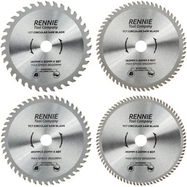 4 x Rennie Tools 160mm x 20mm Bore (16mm ring) Circular Wood Saw Blades For Festool TS55 Makita Bosch Ryobi Dewalt Circular Saws etc. 160 x 36T, 48T 60T & 80t. TCT Carbide Tipped