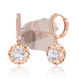 Sterling Silver Dangle Hoop Earrings Charms Rose Gold Plated Hypoallergenic Jewelry Fashion Dainty Birthday Gift for Women