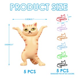 5 Pack Cat Shaped Pen Holder with 5 Cat Clips Mini Decoration for Weightlifting Pen Holder Headphone Holder Durable Ornament and Funny Gift for Cat Lovers