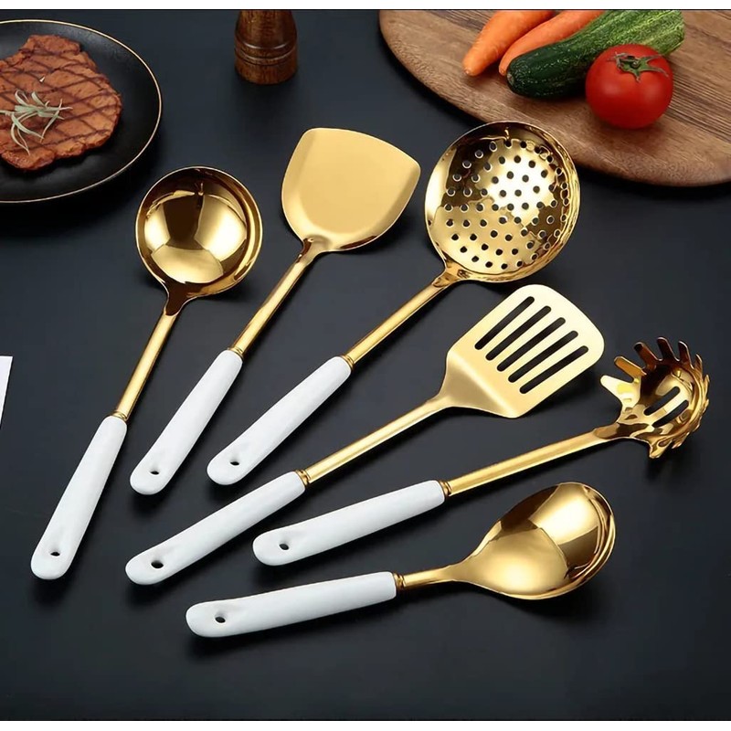 AQUAX Stainless Steel kitchenware seven Pieces Set (White Gold).Cooking Utensils