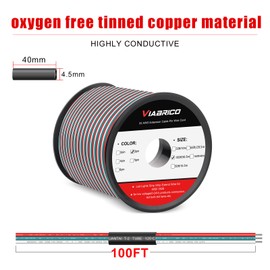 VIABRICO 100ft Extension Cable 3 Pin Wire Cord, with 10pcs Heat Shrink Tubes, 22AWG Hookup Electrical 3 Color Wire Stranded Tinned Copper Cord, for Led Strips RGB Color 3528 5050,12/24V DC Lighting