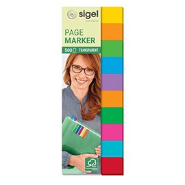 Sigel HN684 Transparent Index Page Markers, 10 colours in a set, 500 strips - Multi-color