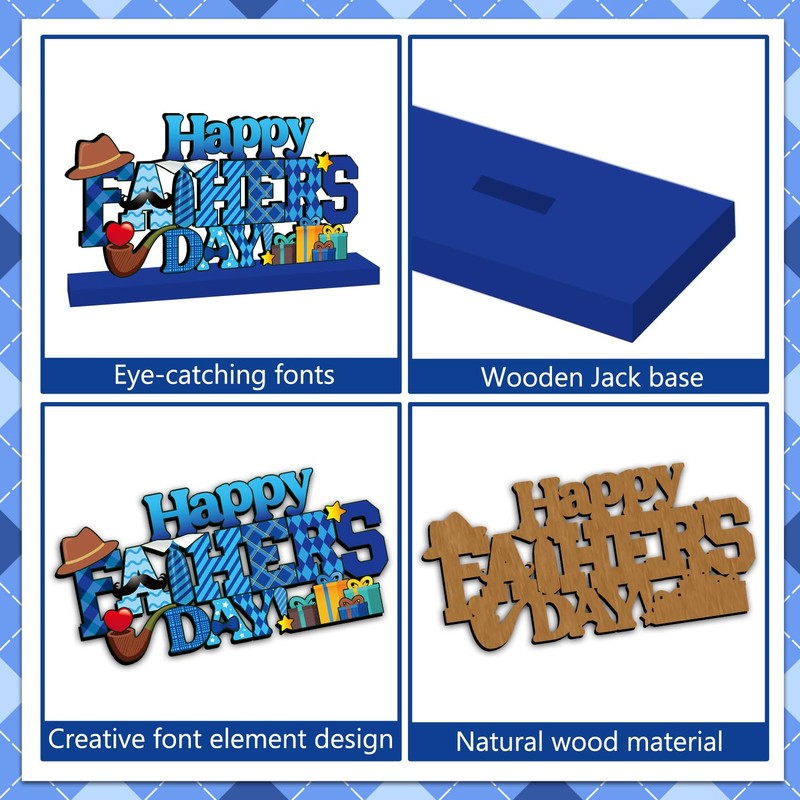 Fathers Day Decorations, 4Pcs Happy Father's Day Wooden Table Centerpieces