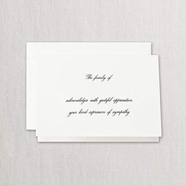 Crane & Co. Hand Engraved Pearl White Sympathy Acknowledgement Note- Pack of 10 Cards