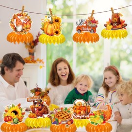 9Pcs Fall Centerpiece Table Decorations, Thanksgiving Honeycomb Centerpiece Pumpkin Turkey Table Centerpiece for Thanksgiving Autumn Home Party Supplies