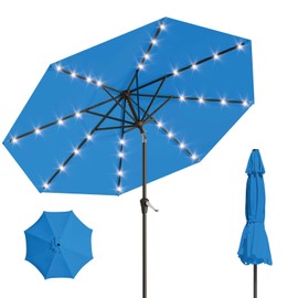 AreShark 9FT Solar Umbrella 32 LED Lighted Patio Umbrella Table Market Umbrella w/Tilt and Crank Outdoor Umbrellas for Garden, Deck, Backyard, Pool and Beach, Royal Blue