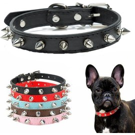 haoyueer Spiked Dog Collar for Small Dogs, Mushrooms Rivet Soft Pu Leather Spike Stud Studded Cat Collar Adjustable for Mini Tiny Breed Pet Teacup Puppy (S, Black)