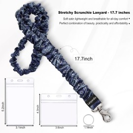 Lanyardio Stretchy Scrunchie Lanyard for ID Badges Keys, Cute Teacher Lanyard for Women with 2 Card Holders 19.6 Inch