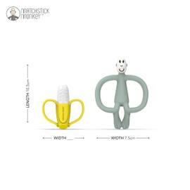 Matchstick Monkey, Antimicrobial Teething Gift Set - 1 Banana Shaped Soother and 1 Animal Teether, 3 Months Old+, Banana & Monkey