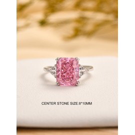 RODIFFY 4CT Radiant & Triangle Cut 3 Stone Engagement Ring,Yellow/Blue/Ruby Stone Simulated Diamond Ring,925 Sterling Silver 18K White Gold/Yellow Gold Plated Promise Ring, 5.5, Metal, Cubic Zirconia