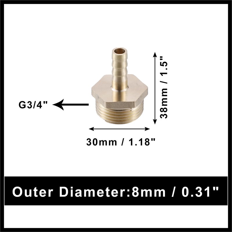Hihaha 2 Pcs 8mm 3/4" BSP Male Thread Hose Fitting
