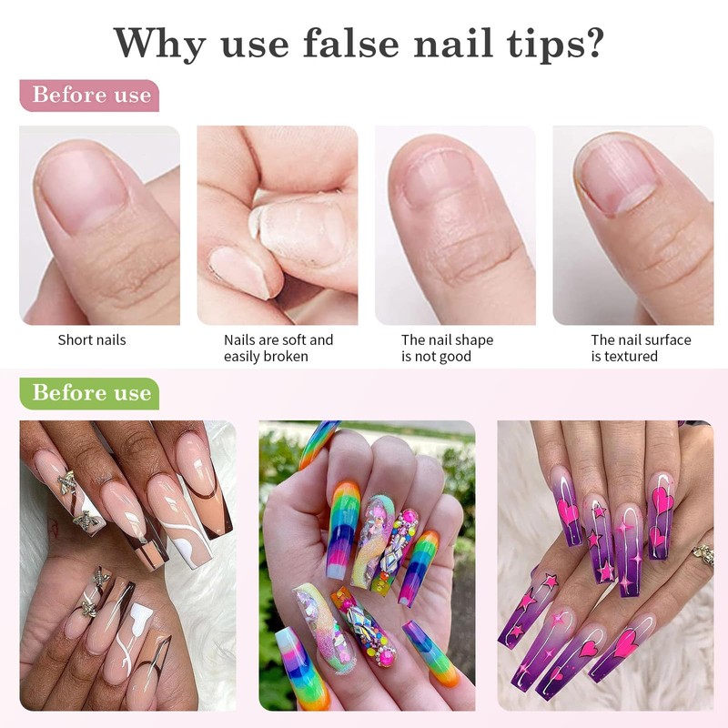 Nail Tips for Gel Nails, Venares 500 Pieces Acrylic Artificial