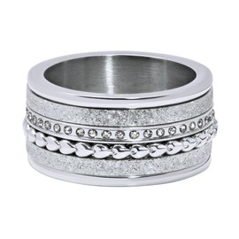 Quiges Silver Stainless Steel Cubic Zirconia Stacking Ring Combination Ring Set with 4 Filling Rings and 1 Base Ring Set, Crystal, Cubic Zirconia