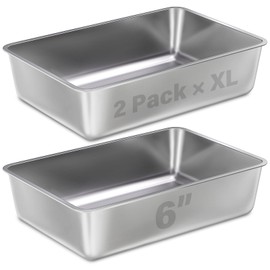 LEGOURNS XL Stainless Steel Litter Box 2 Pack, 23.6"x15.8"x6"(Height) Extra Large Stainless Steel cat Litter Box High Sides, Non Stick No Smell Easy Clean Metal Litter Box for Big/Fat Cats