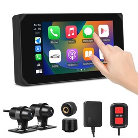 VSYSTO Wireless Carplay and Android Auto Motorcycle Dash Camera with 5" Touchscreen, HD1080P Front and Rear Camera, WiFi, Bluetooth, GPS, Tire Pressure Sensor (CS5)
