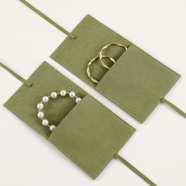 40pcs Green Microfiber Jewelry Bags 8 x 8cm Luxury Small Gift Bags Ring Bags for Earrings Necklaces Bracelets Bow Tie Microfiber Bags Envelope Packaging Bags