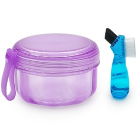 Leakproof Denture Case Purple Denture Soaking Cup False Teeth Container, Dental Denture Bath Holder Storage Box Retainer Cleaner Case for Traveling - Leak Proof and Lid Waterproof