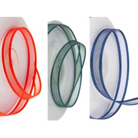 Satin Edge Organza Ribbon 3/8 Inch X 25 Yard Each | Red, Blue Green Bold Bulk Premium 3 Color Set | Florist Wedding Ribbon