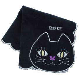 ANNA SUI 109482-0008-05 Towel Handkerchief, Cat Embroidery, Hand Towel, Women's, Cats, Black