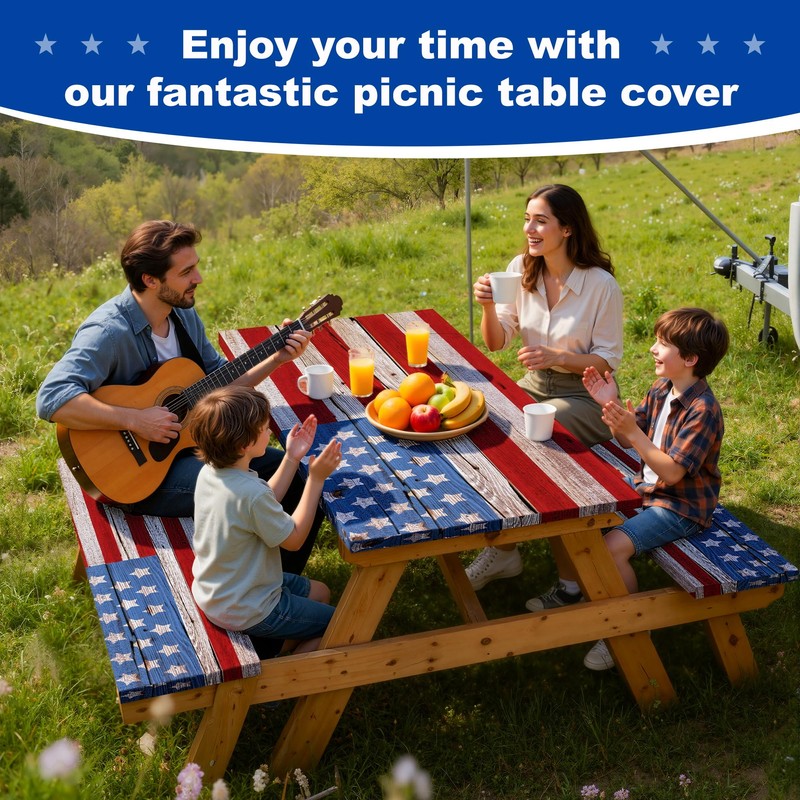 FIVZHH American Flag Picnic Table Cover with Bench Covers 6FT,